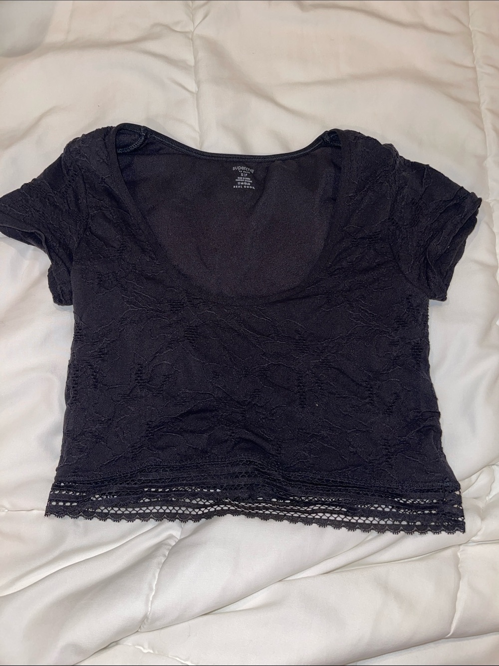 aerie Black Lace Cropped Scoop Neck Tee